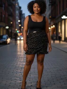 Zara Black and Gold Ruched Mini Skirt